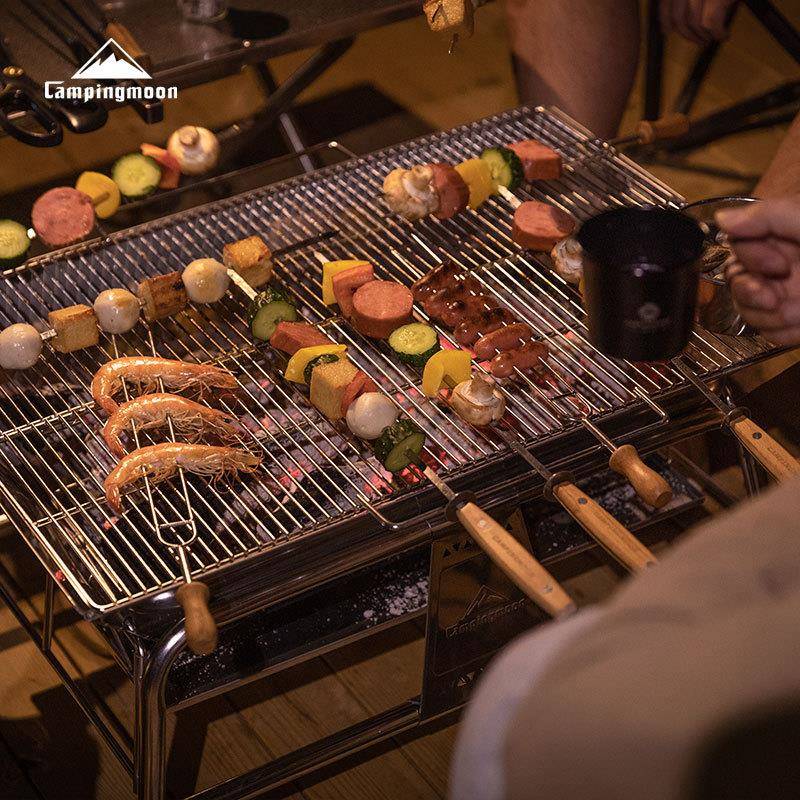 【折扣价】柯曼K-480不锈钢实木柄扁烤签子八只烤肉针8根一组送收