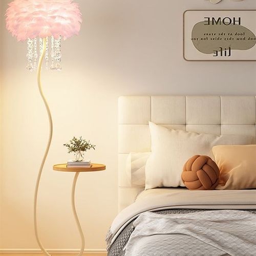 羽毛落地灯客厅沙发边卧室床头灯奶油风网红O氛围感全光谱茶几台