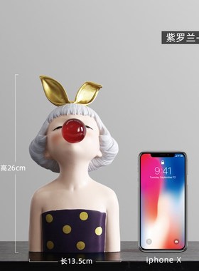 轻奢风吹泡泡女孩客厅样板间橱窗艺术感高级人物雕U塑软装饰品摆