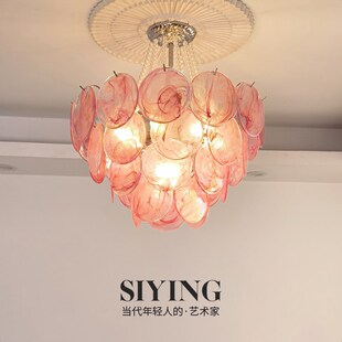 法式 穆拉诺卧室灯复n古主卧吊灯粉色玻璃房间客厅灯浪漫珍珠餐厅
