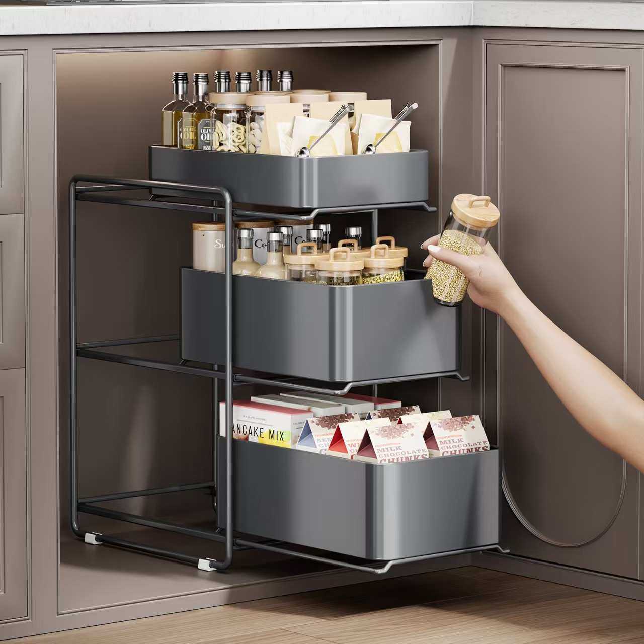 厨房下水槽置物架抽拉式水池下橱柜拉篮分层夹缝调料瓶罐收纳架子,模玩/动漫/周边/娃圈三坑/桌游,模型制作工具/辅料耗材,淘宝优惠券,粉丝福利购,淘宝优惠卷