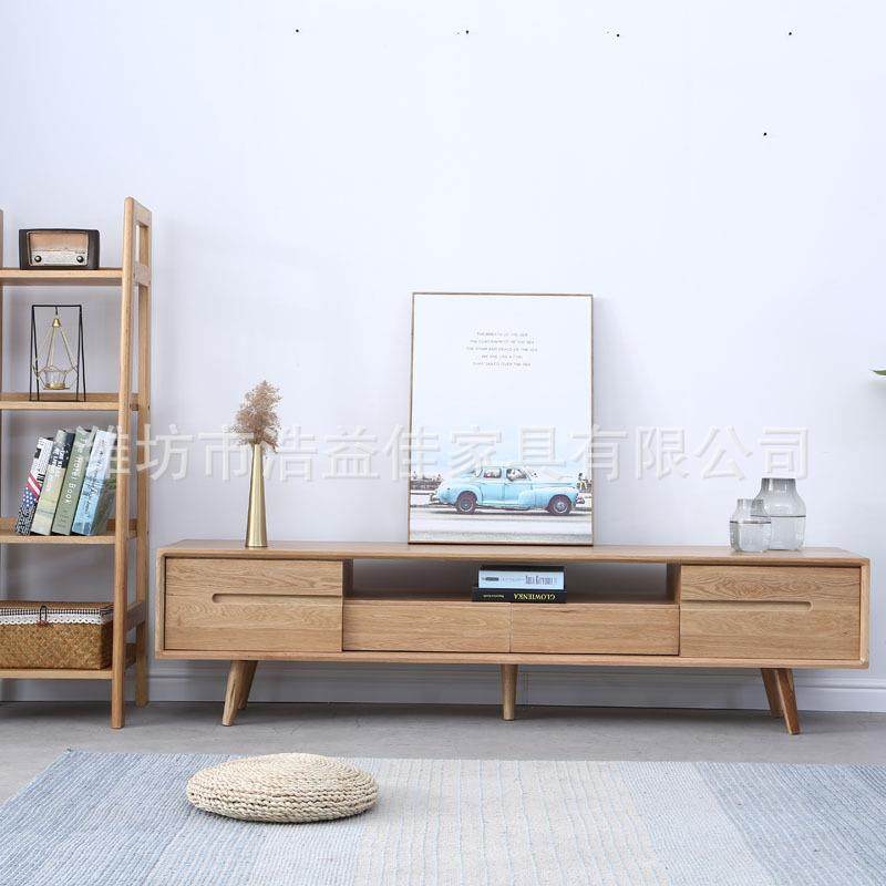 浩益佳北欧白橡客厅诗云电视柜视听柜纯实木双抽地柜推拉门电视柜