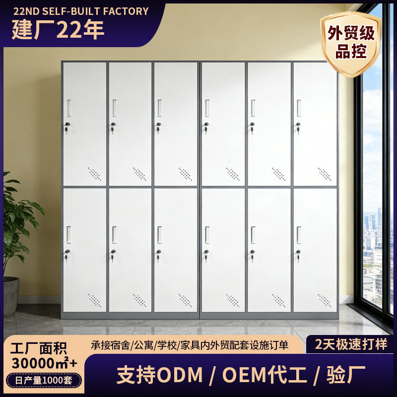 办公室加厚拆装钢制双门四门衣柜外贸铁柜六门员工更衣换衣收纳柜