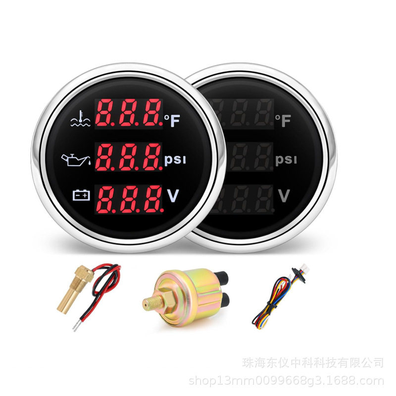 带传感器水温油压电压表(40-120°F/0-145PSI/9-32V)汽车仪表