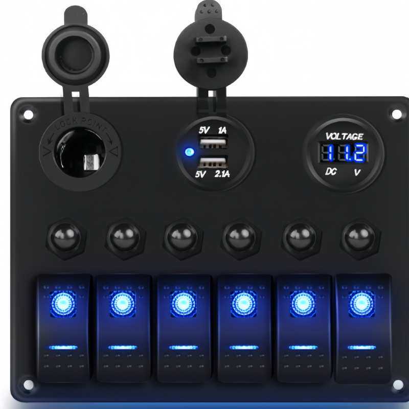 6位防水面板开关船用断路器12-24V数字电压表测试仪灯切换双USB