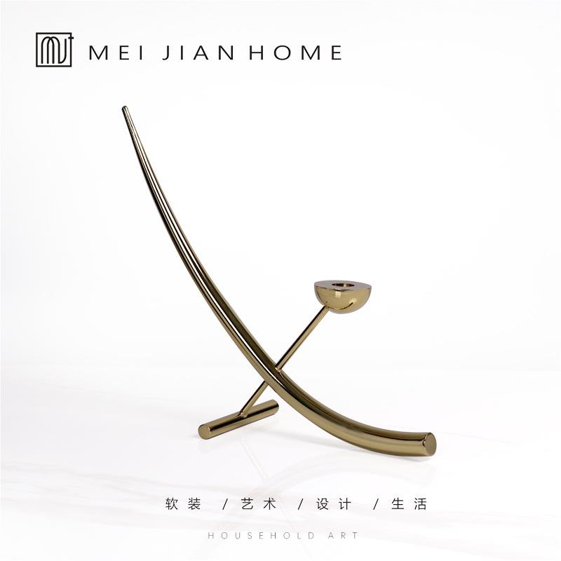 现代轻奢金属烛台几何半圆摆件样板间客厅餐厅桌面售楼处软装饰品