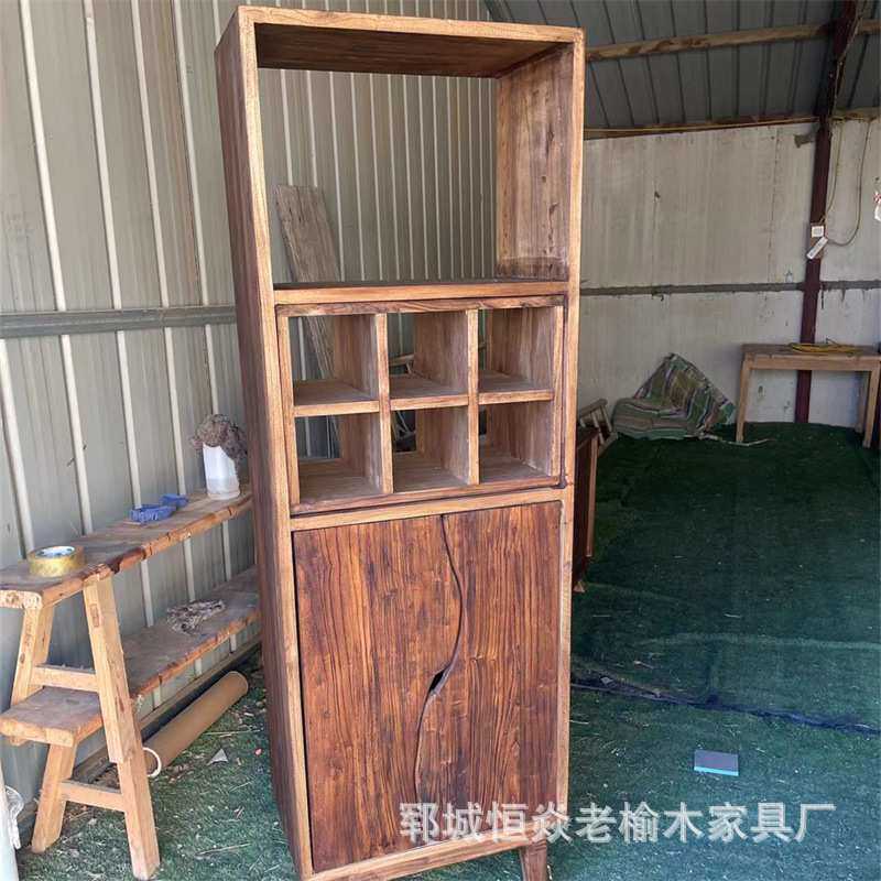 老榆木博古架复古格子架落地式收纳置物架客厅隔断民宿装饰架