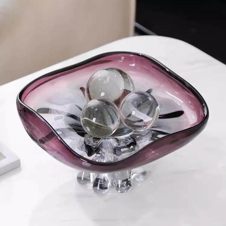 琉璃手工果盘摆件水果盘现代极简客厅茶几样板房零食干果盘收纳盘