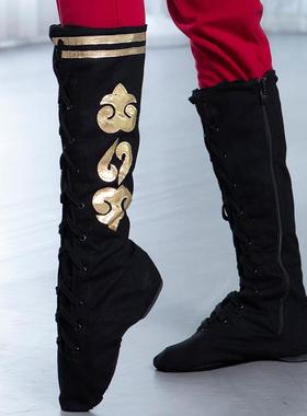 红舞鞋舞蹈靴女蒙古侧花帆布靴练功男藏族舞台民族舞表演靴10390