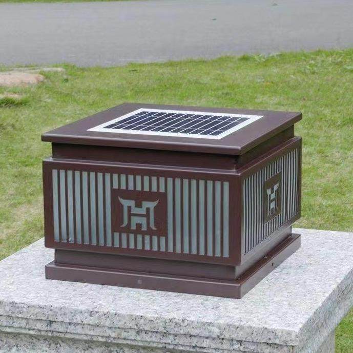 不锈钢太阳能柱头灯图腾别墅庭院LED门头灯 柱子灯户外防水大功率