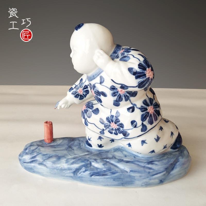 陶瓷手工青花瓷摆件陶瓷娃娃结婚祝寿白瓷装饰工艺家居饰品