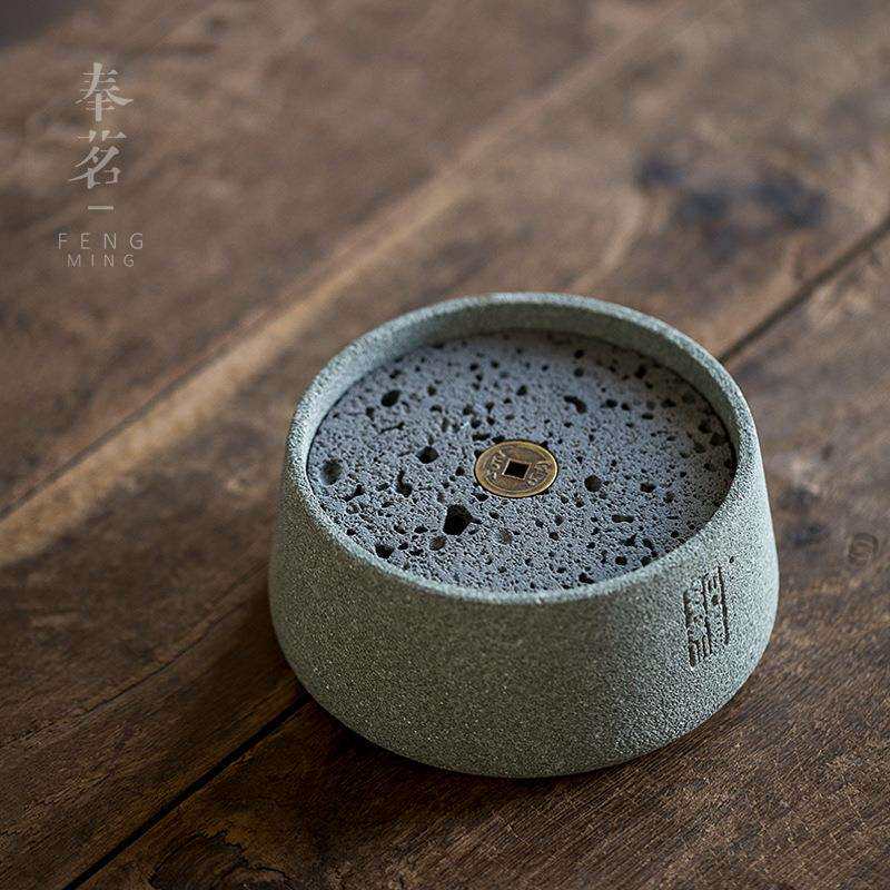 石材工艺品 青石火山岩 干泡石茶盘台壶承组合茶盘藤垫壶承