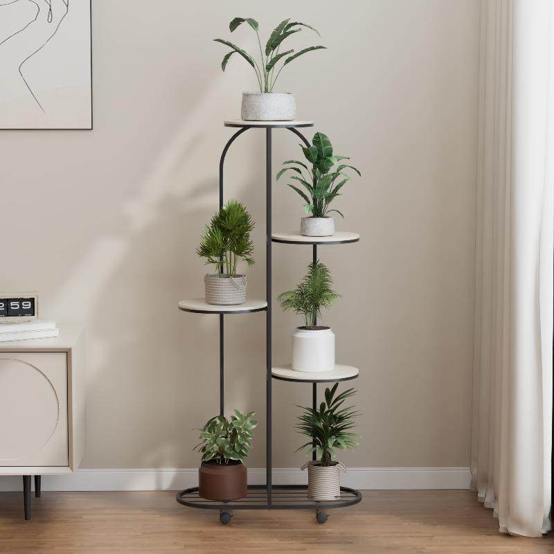 简约奶油风客厅现代室内盆景装饰架北欧铁艺花架可移动多层置物展