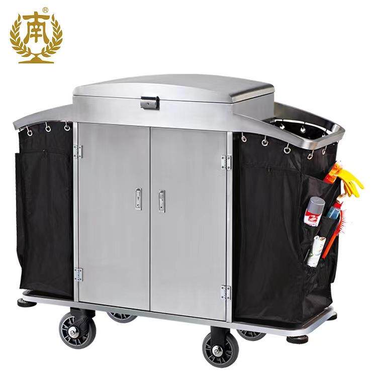 工厂直供南方客房多功能房口车搭配双个布袋带盖分隔栏服务车