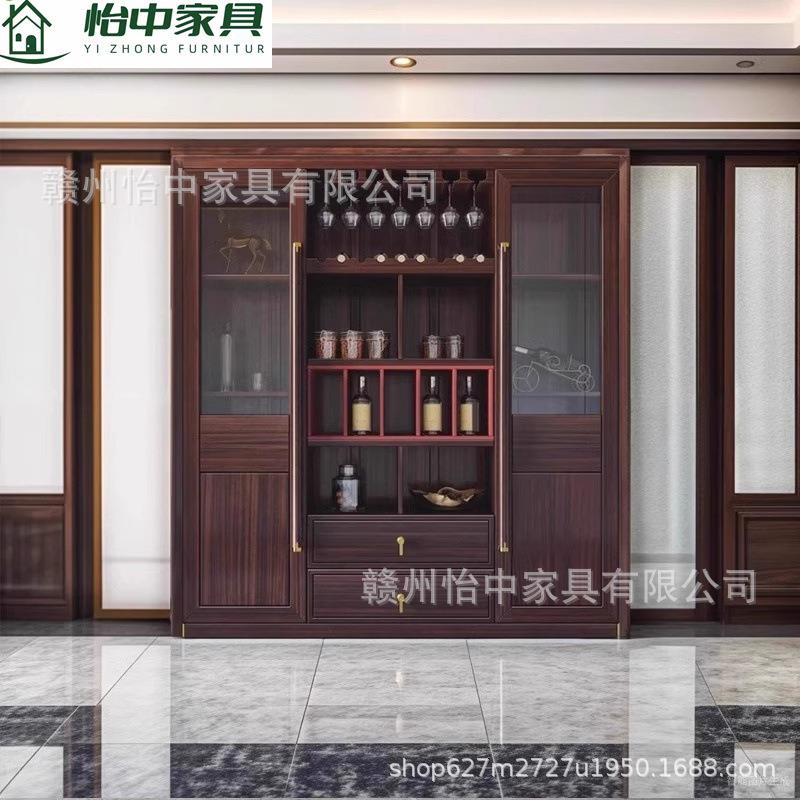乌金木酒柜餐边柜一体靠墙展示柜客厅储物柜红酒洋新中式实木酒柜
