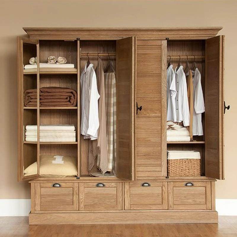 美式实木衣柜百叶门法式复古推拉格栅门储物柜卧室大衣橱全屋定制