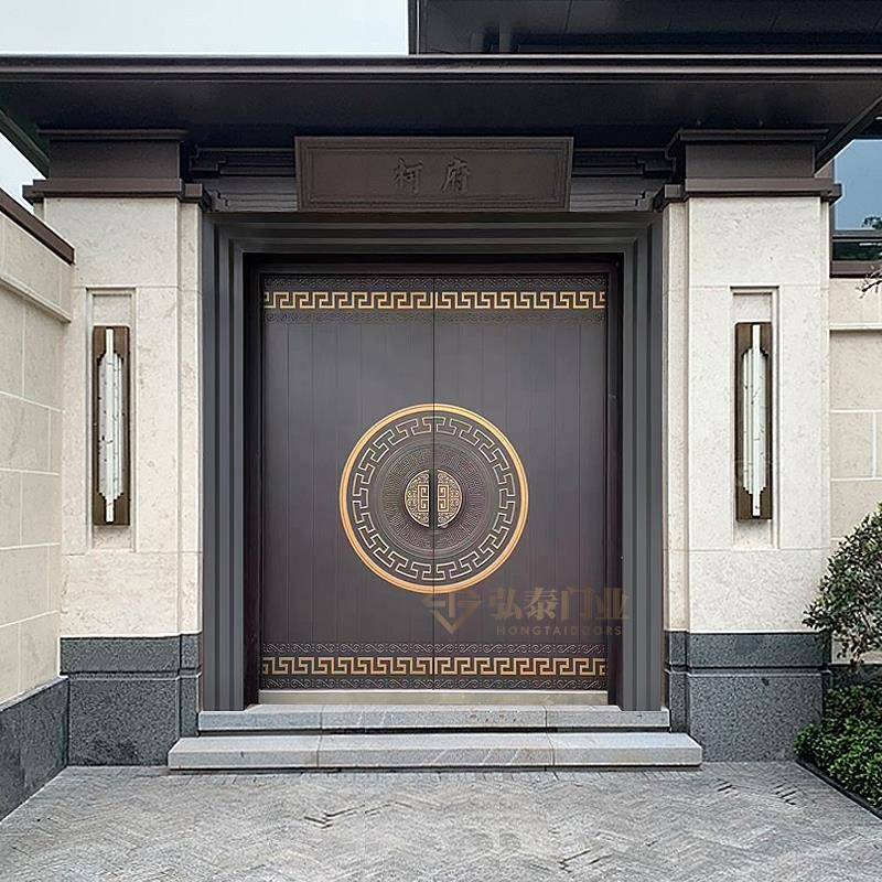 铸铝别墅大门双门入户对开 进户农村自建房子母中式楼门四开 定制