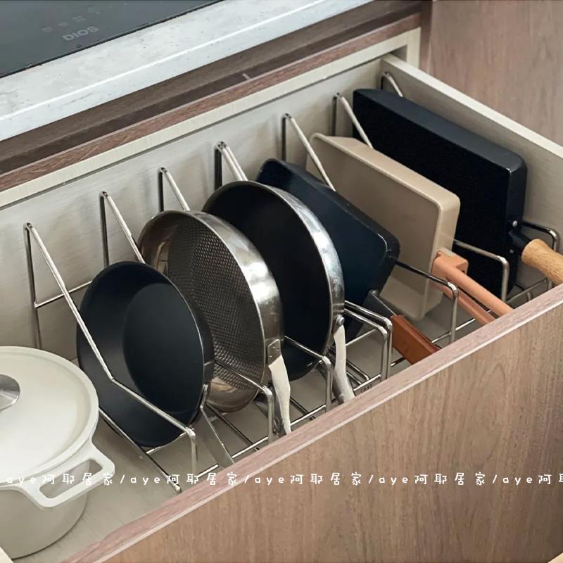 厨房多用收纳架！出口日韩平底锅厚砧板锅盖盘碟收纳架304不锈钢