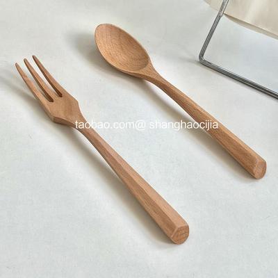 ins韩国简约木头叉子勺子餐具套组覆古日式实木勺叉可携式家用饭