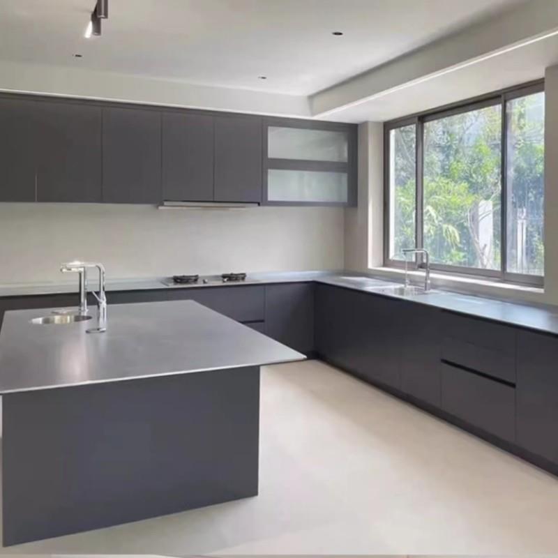 南宁不锈钢厨房橱柜定做中岛台灶304实心台面防刮花整体全屋定制