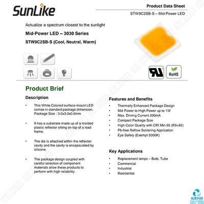 韩国首尔Sunlike 3030 STW9C2SB-S 6V大功率1瓦LED灯珠紫基全光谱