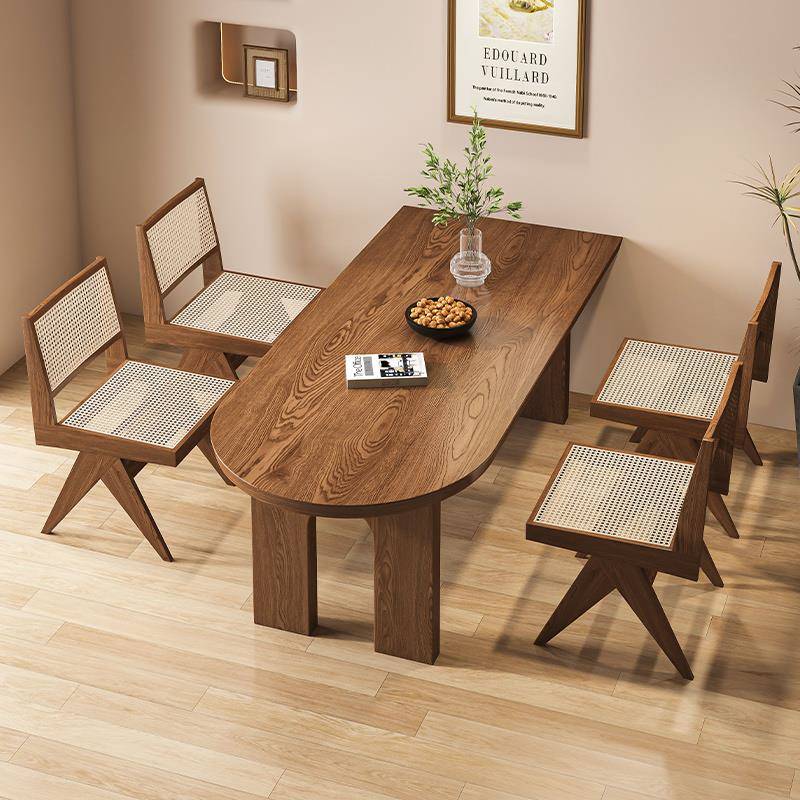 法式实木岛台餐桌椅家用小户型靠墙中古风半圆形白蜡木饭桌休闲桌