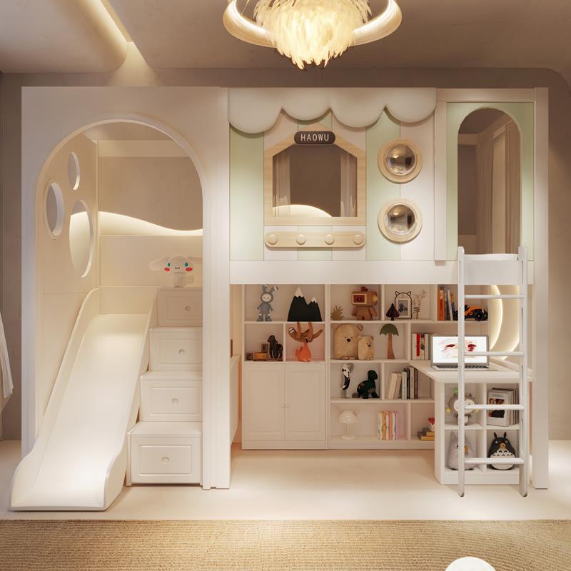 儿童床树屋床上床下柜衣柜上下床多功能上床下桌下空下组合床滑梯