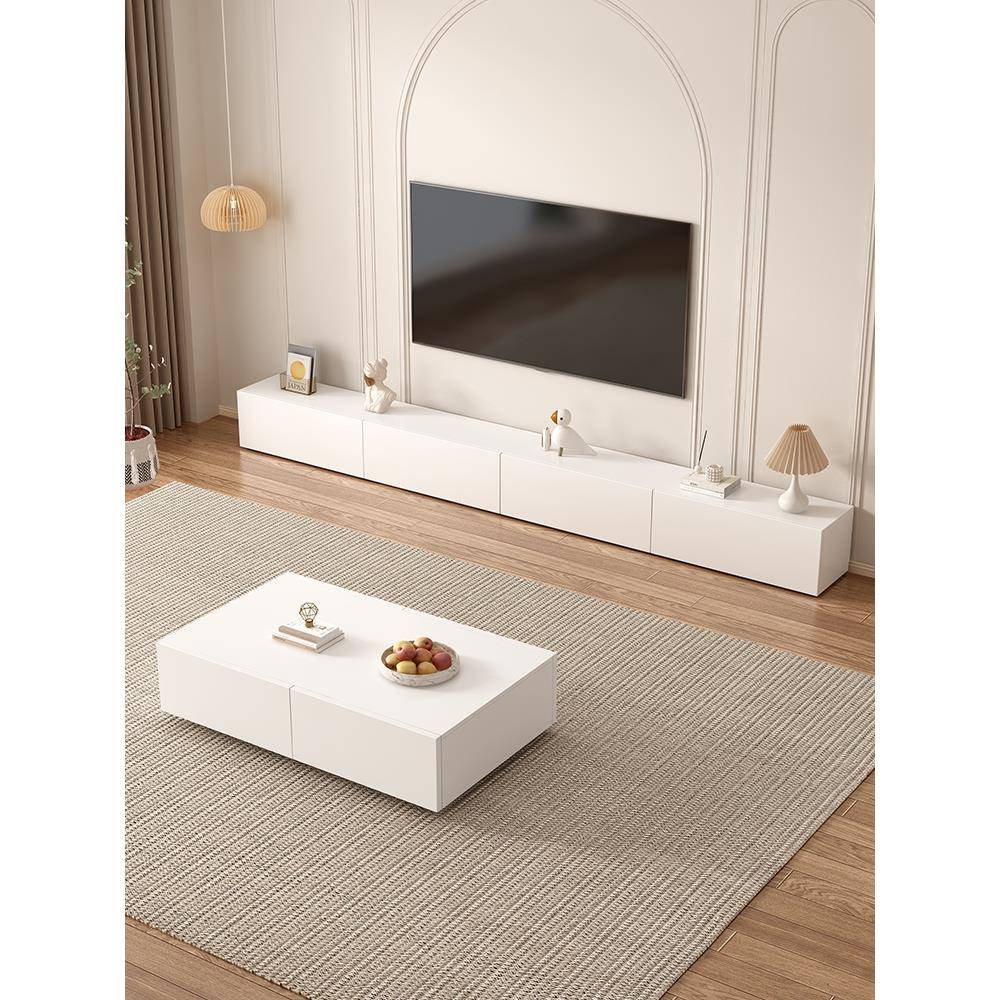 实木落地电视柜客厅2025新款茶几组合奶油风小户型收纳储物柜一体