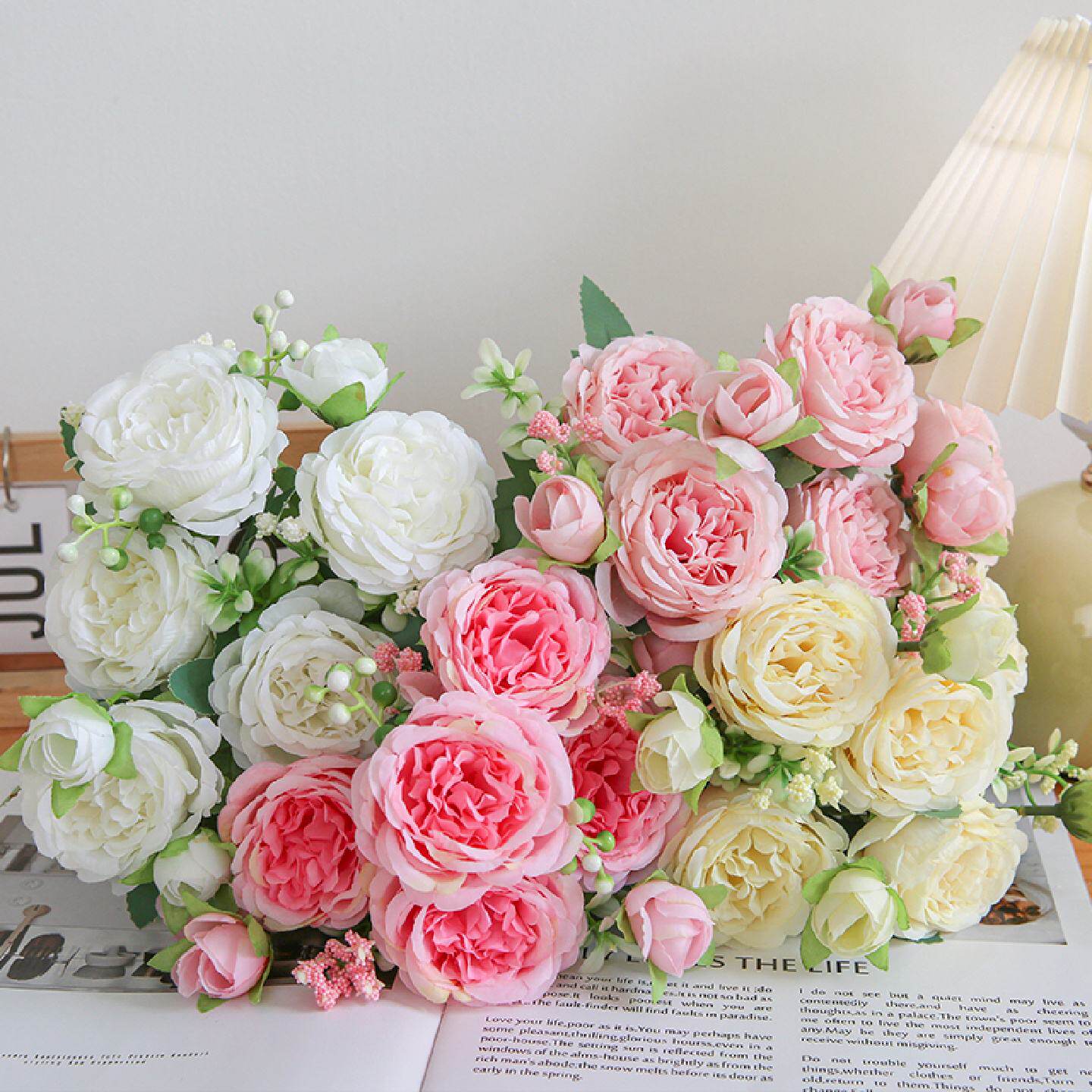轮胎茶几花假花仿真花束小束把花玫瑰绢布花干花家居摆设装饰花束