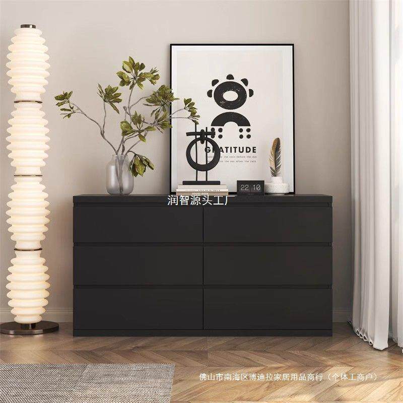 现代实木斗柜北欧风卧室客厅抽屉柜电视柜美式风格黑色五斗柜子