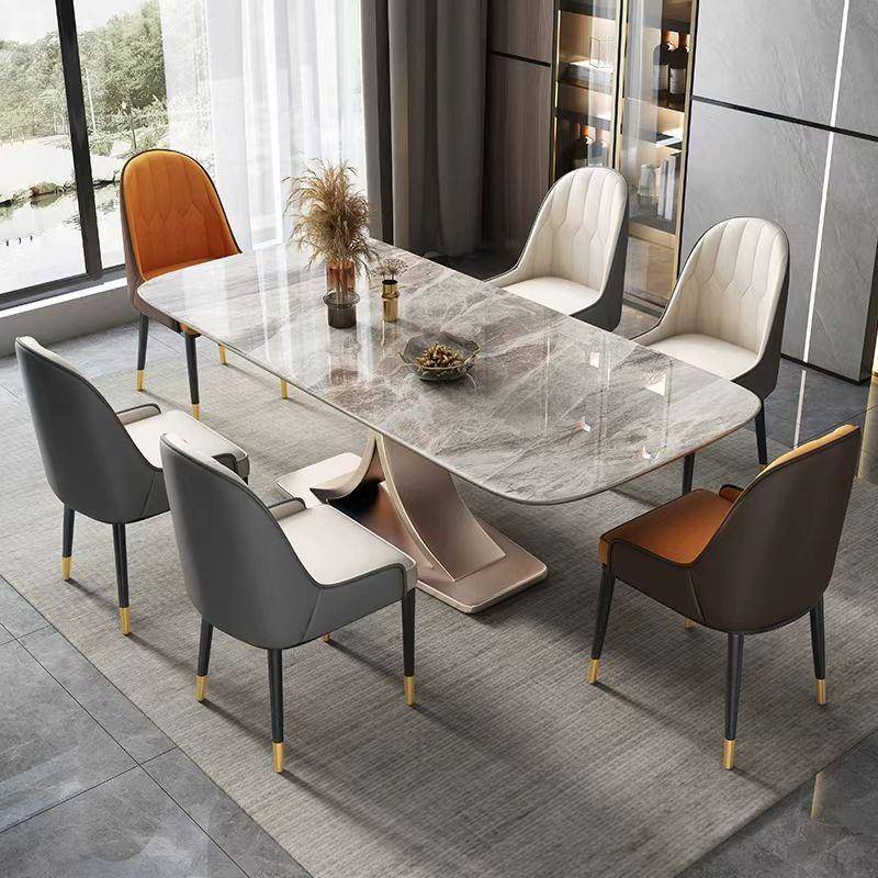 现代简约岩板餐桌椅组合家用意式轻奢小户型长方形西餐桌吃饭桌子