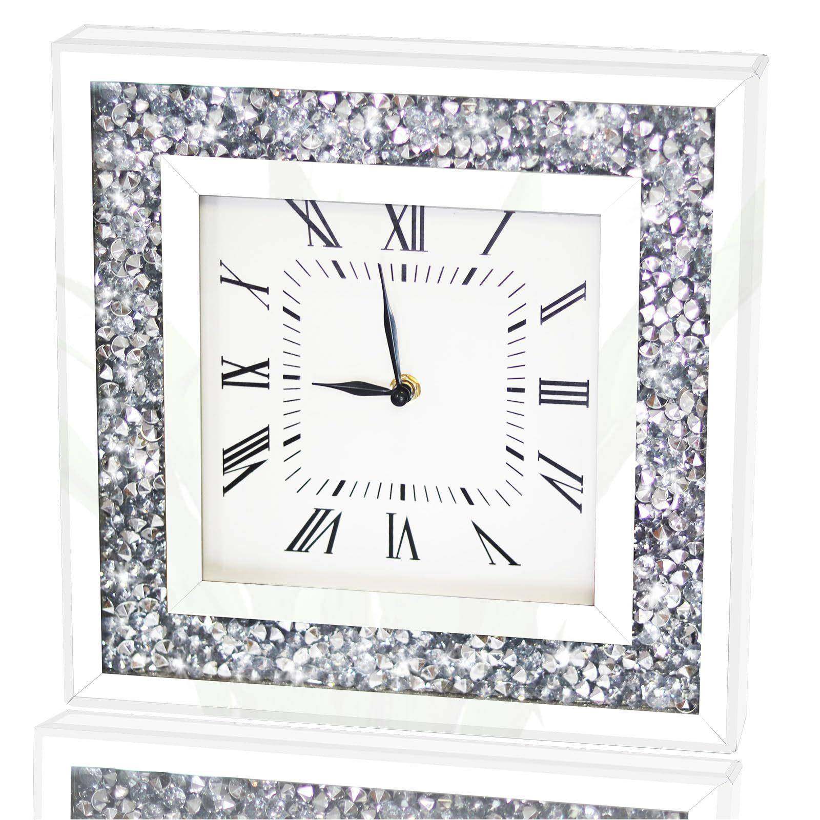 静音方形水钻装饰挂钟表创意挂钟客厅挂壁钟玻璃碎钻钟现代