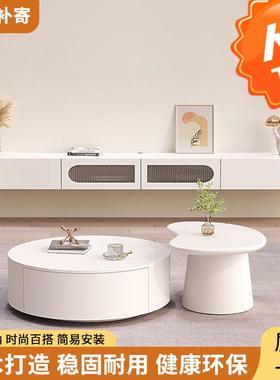 ir岩板风简约电视柜圆形白色电视柜小户型挂墙组合客厅电视柜奶