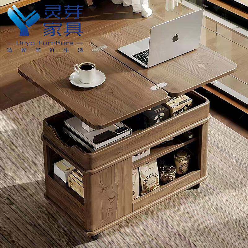 诧寂风可移动折叠沙发边几实木小桌子客厅多功能储物柜小推车茶几