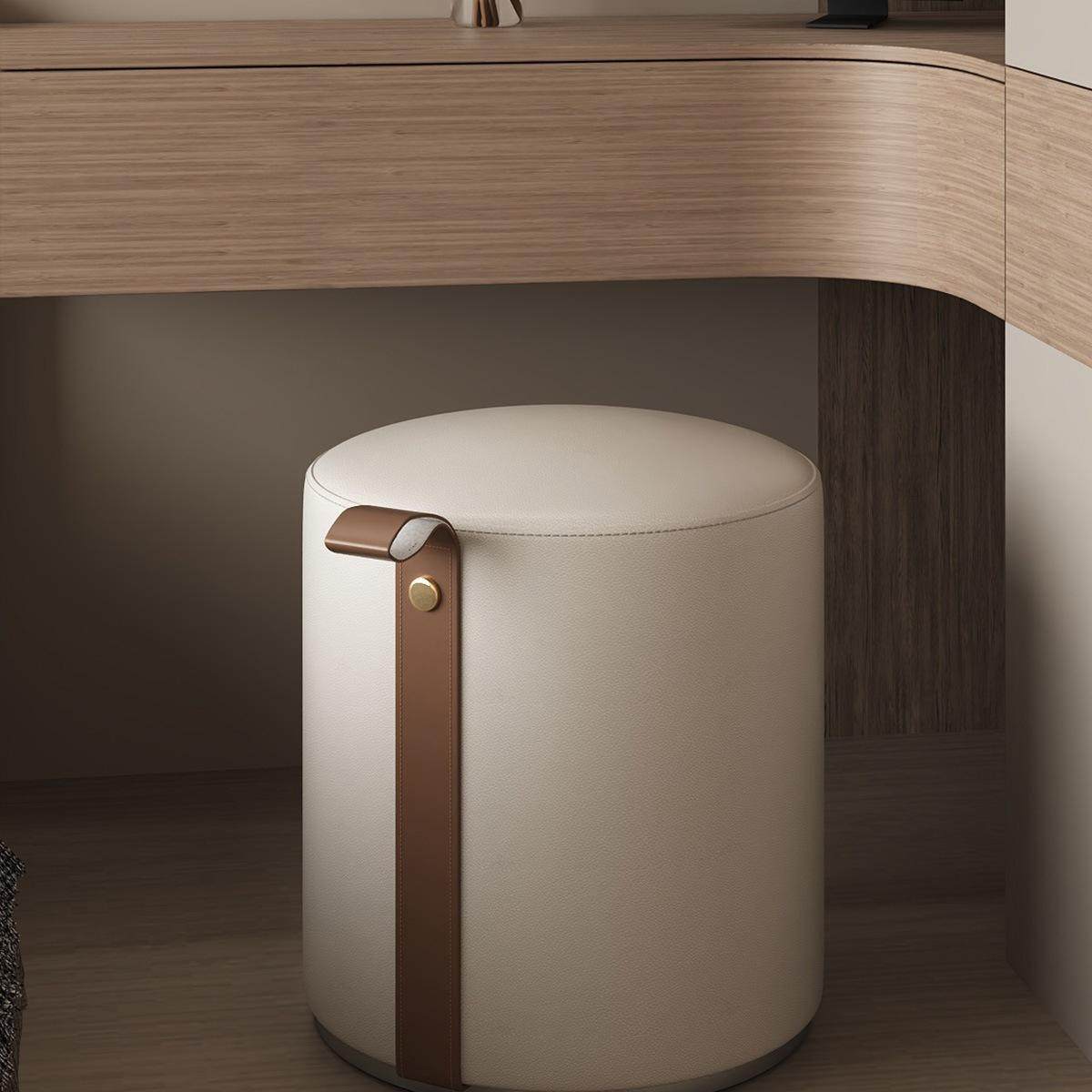 三梦化妆凳轻奢感主卧室化妆椅梳妆台单独凳子实木圆凳梳妆凳