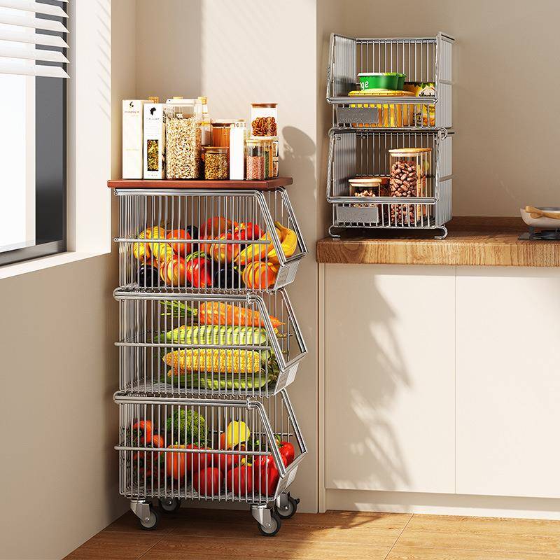 【折扣价】厨房菜篮子置物架多层落地可移动放水果蔬菜收纳家用多
