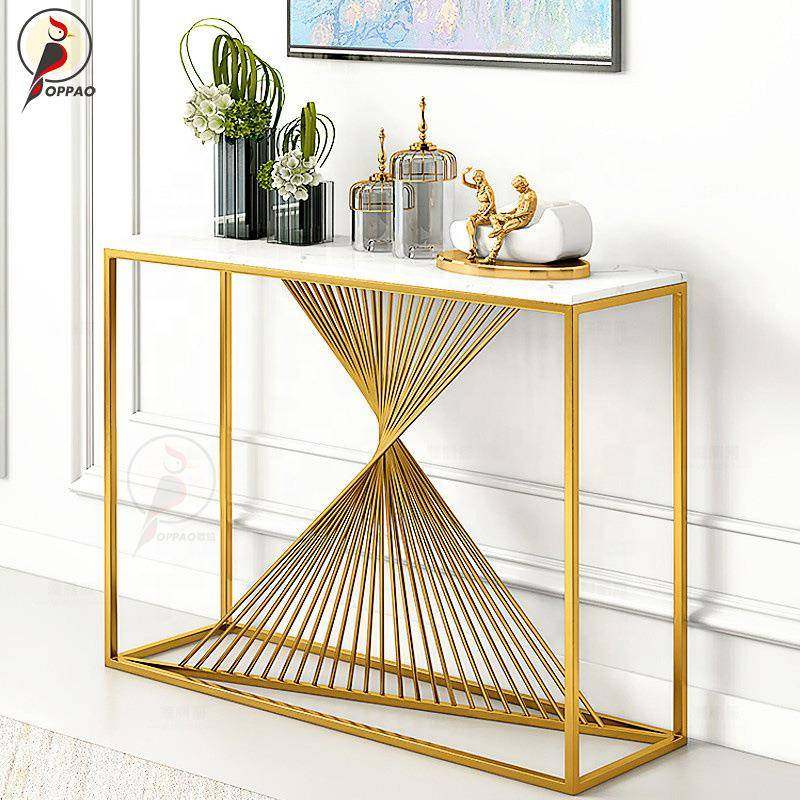 后现代轻奢玄关台不锈钢走廊玄关柜简约创意大理石玄关桌靠墙条案