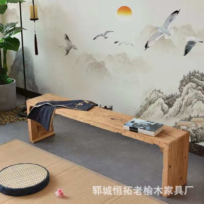 老榆木长凳实木茶室餐登简约木质床前凳家用换鞋凳床尾凳