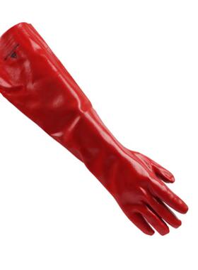 代尔塔201601 PVC防化手套加长版60厘米 植棉衬里防油耐酸碱1副