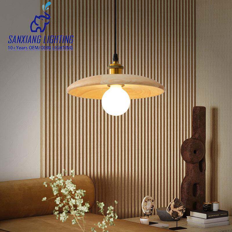 实木餐厅吊灯中古原木风民宿卧室床头灯日式复古吧台灯飞碟灯具