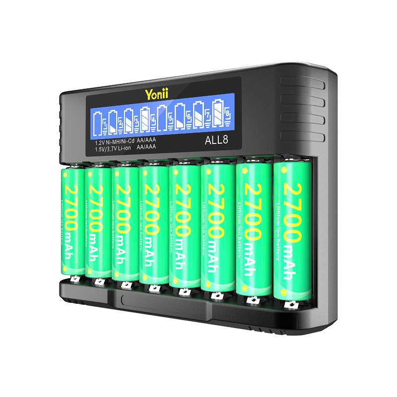 yonii镍氢电池充电器LCD 液晶1.5V锂电池充电器8槽AA5号AAA充电器