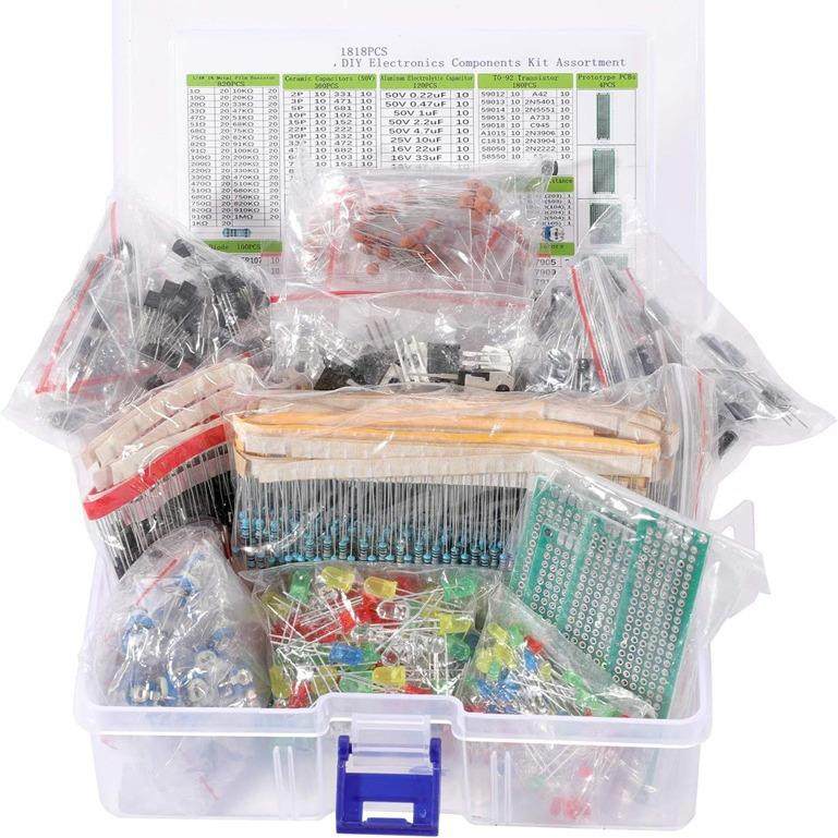 1818PCS 元件盒大全 直插电解电容 LED发光二极管 三极管1/4W电阻