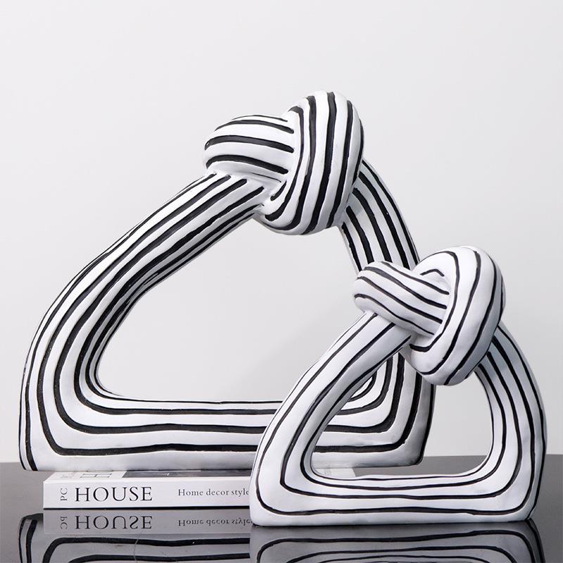 北欧现代简约轻奢黑白条纹几何圈摆件样板房售楼处软装饰品