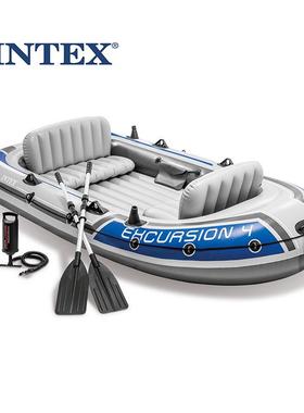 INTEX救生船钓鱼船68324漂流者系列船组4人户外皮划艇充气橡皮船
