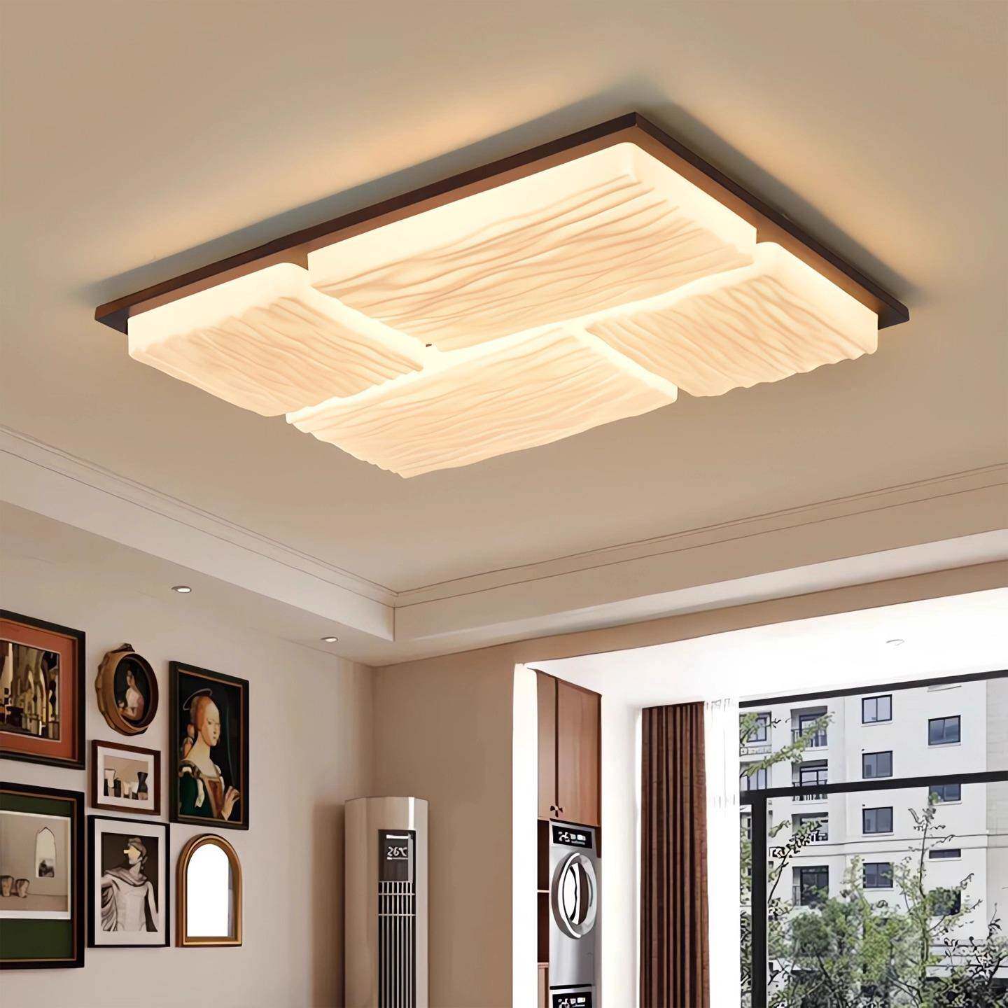 汇园客厅吸顶灯卧室主灯新中式几何方块书房实木中古风灯具1