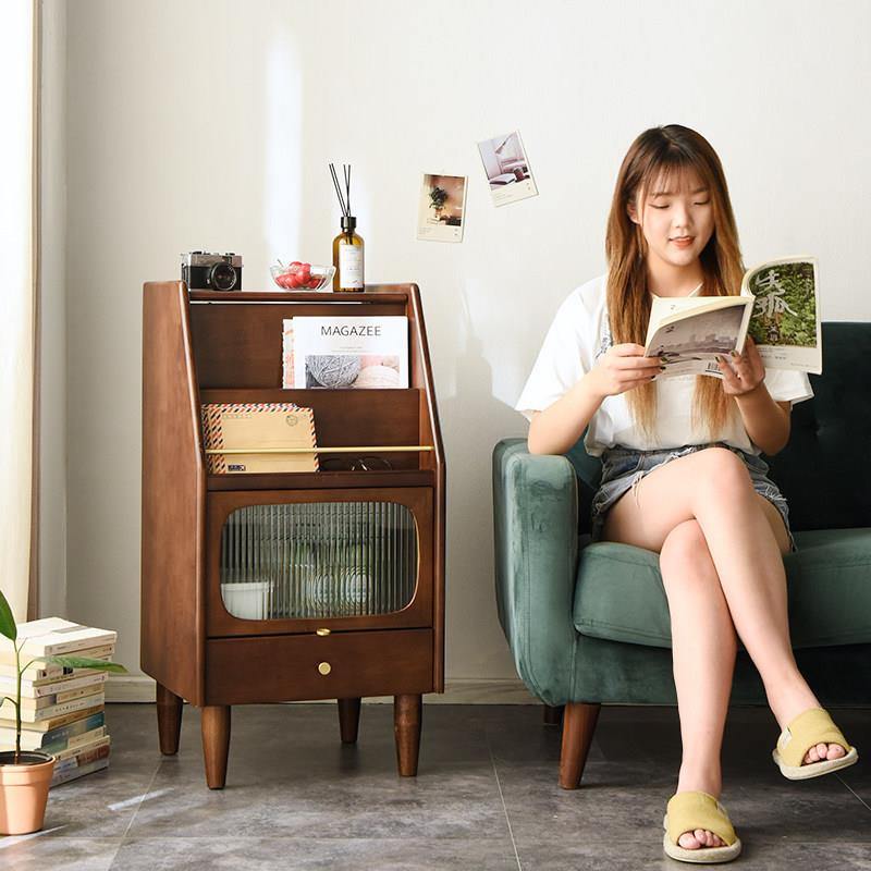 实木书柜现代简约落地置物架客厅杂志柜小户型卧室窄柜收纳储物柜