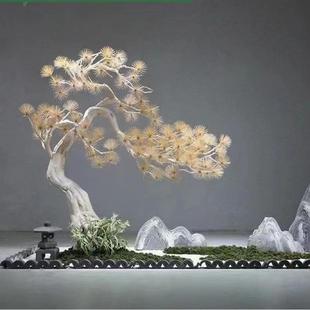 松树迎客松罗汉松马尾松假树牙签松木雕造景枯树玄关摆件绿植盆景