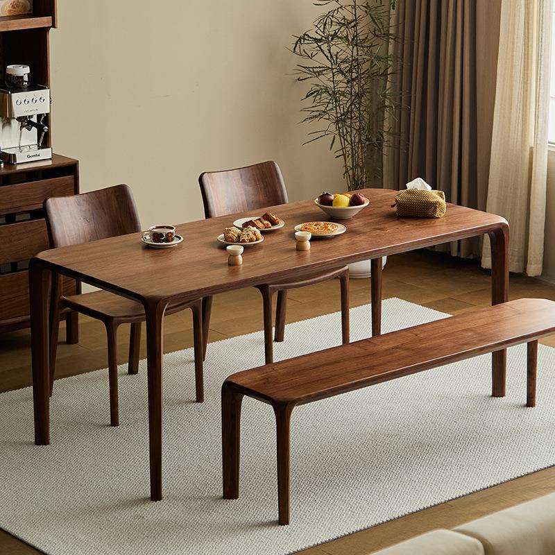 北欧全实木餐桌北美黑胡桃木全榫卯长方形书桌轻奢简约老榆木茶桌