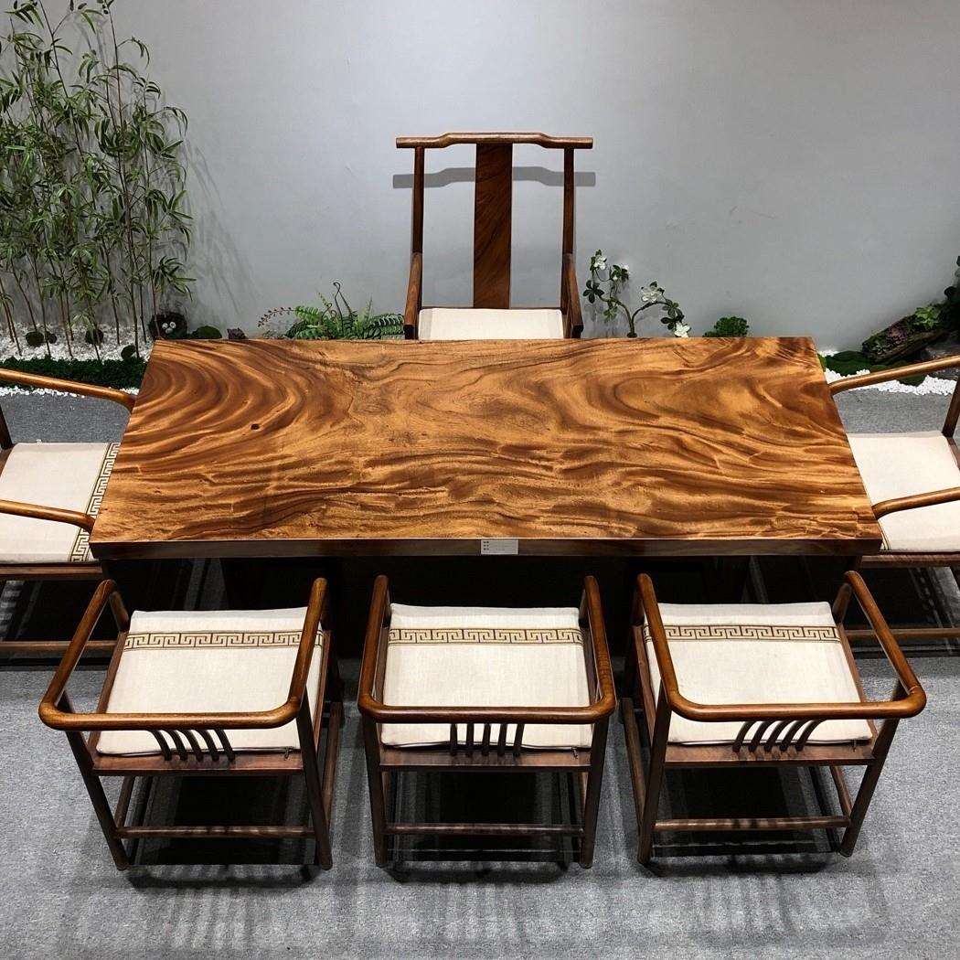 南美胡桃木实木大板茶桌2米长原木餐桌书桌老板办公会议桌自然边