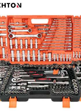 跨境热销151件套汽修24齿大中小飞扳手两用扳手接杆汽车工具套装